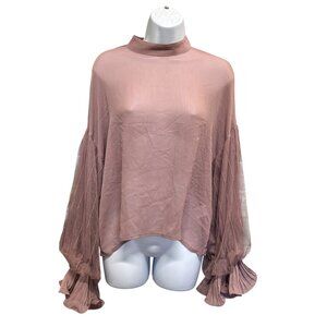 Reset by Jane Sheer High Neck Blouse Pleated Ruffle Sleeves Size S